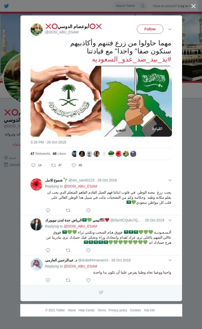 لقطة لاول تغريدة في هاشتاق #يد_بيد_ضد_عدو_السعوديه