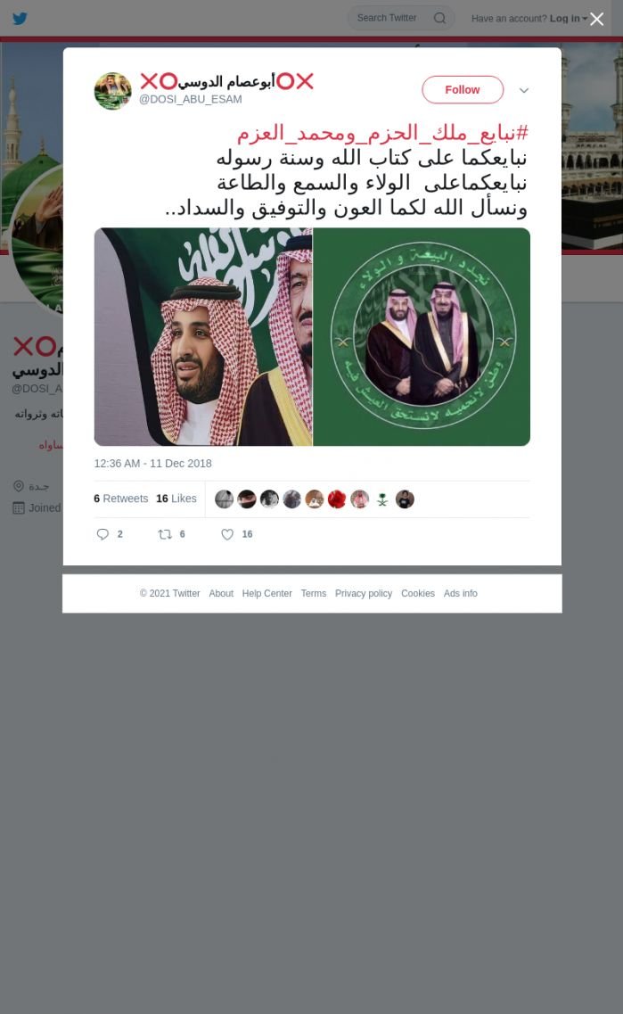 لقطة لاول تغريدة في هاشتاق #نبايع_ملك_الحزم_ومحمد_العزم
