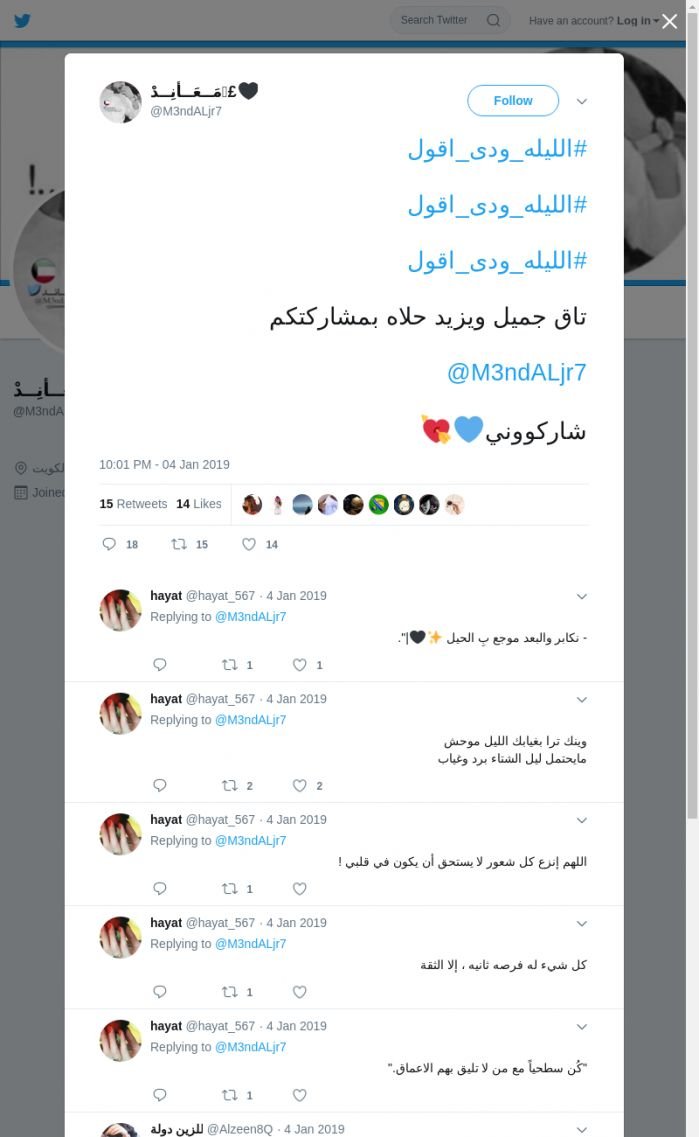 لقطة لاول تغريدة في هاشتاق #الليله_ودي_اقول