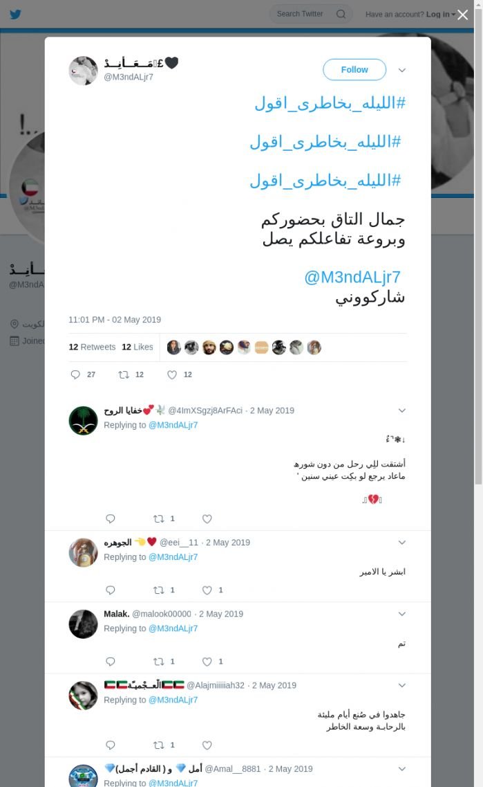 لقطة لاول تغريدة في هاشتاق #الليله_بخاطري_اقول