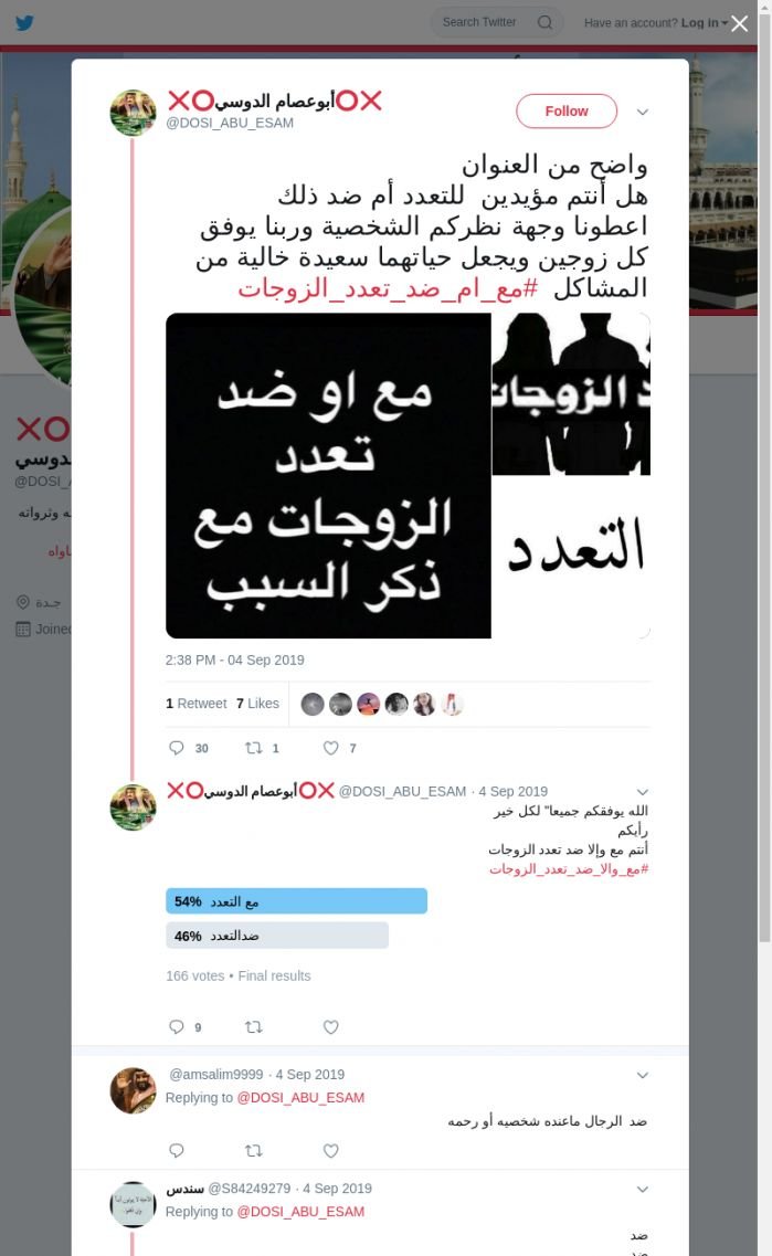 لقطة لاول تغريدة في هاشتاق #مع_ام_ضد_تعدد_الزوجات