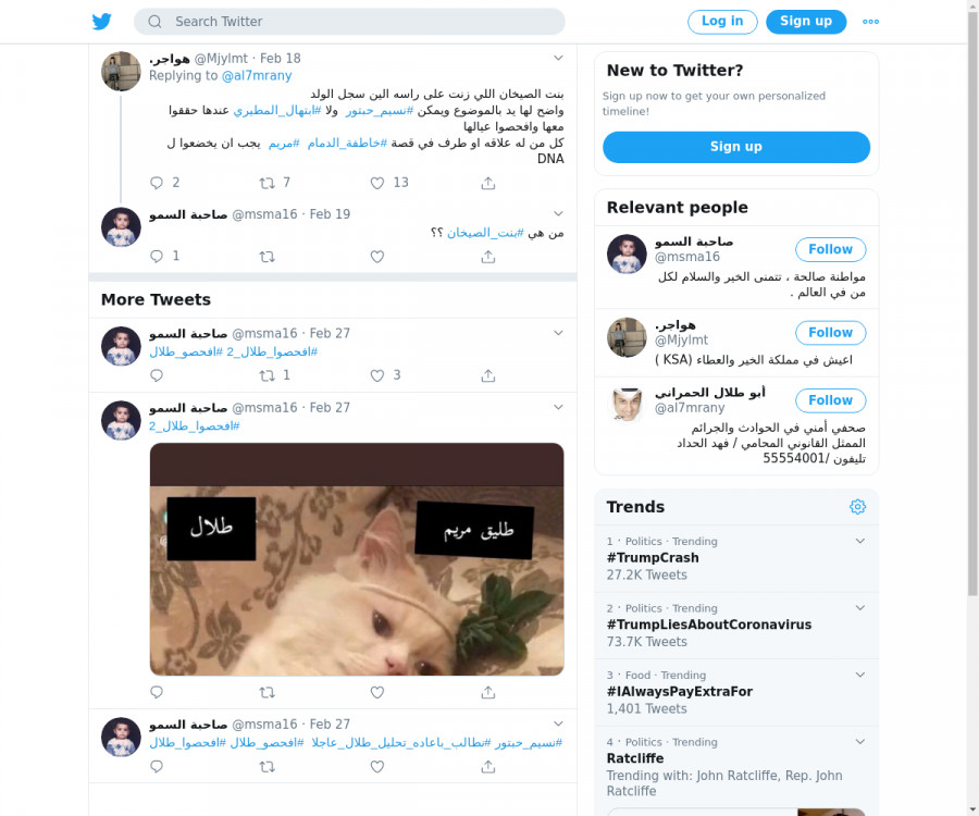 لقطة لاول تغريدة في هاشتاق #بنت_الصيخان