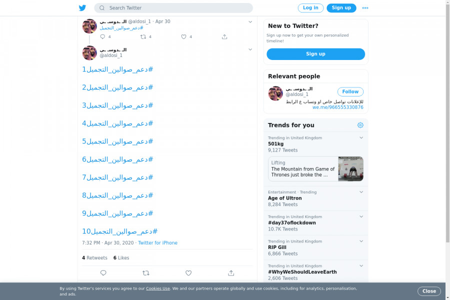لقطة لاول تغريدة في هاشتاق #دعم_صوالين_التجميل2