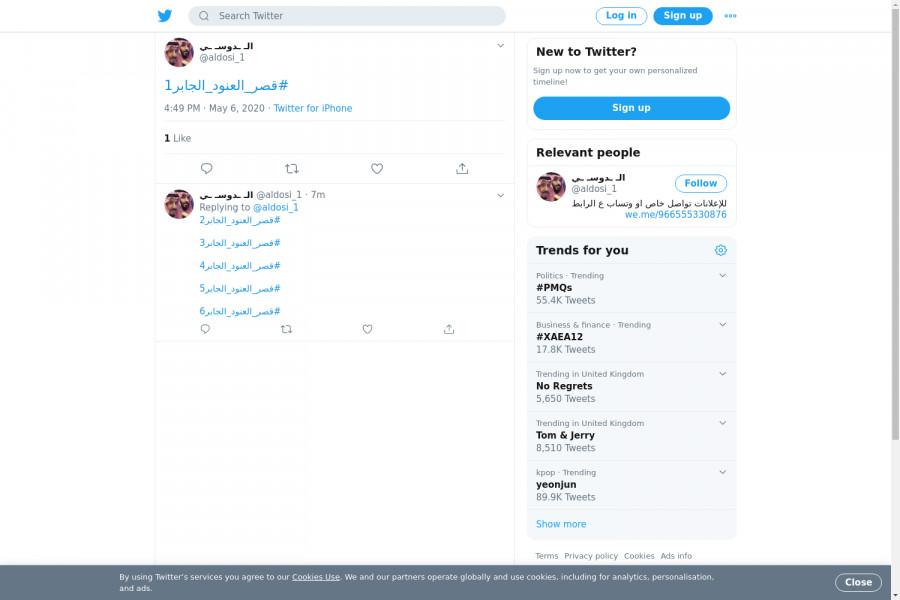 لقطة لاول تغريدة في هاشتاق #قصر_العنود_الجابر1