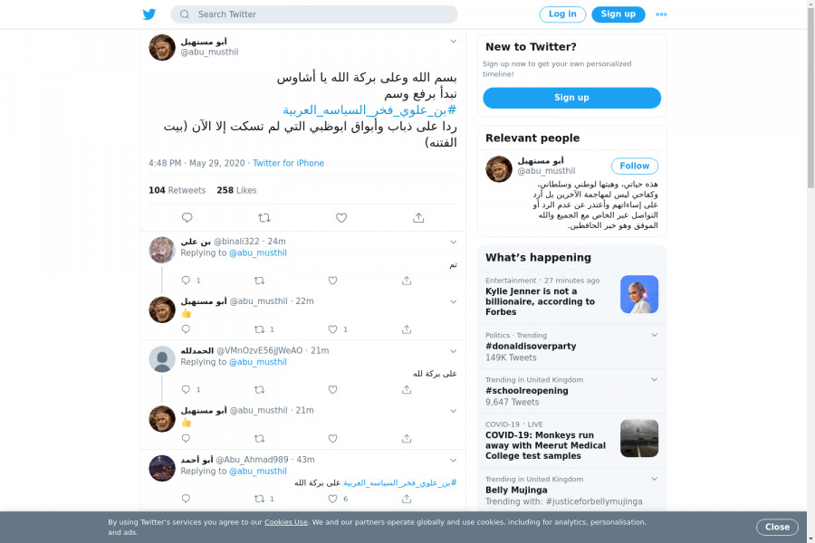 لقطة لاول تغريدة في هاشتاق #بن_علوي_فخر_السياسه_العربيه