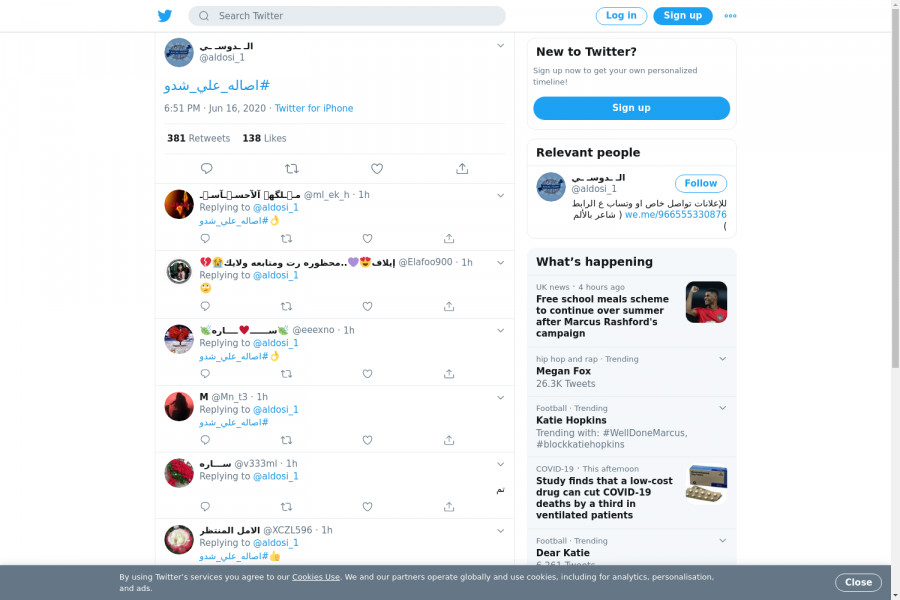 لقطة لاول تغريدة في هاشتاق #اصاله_علي_شدو