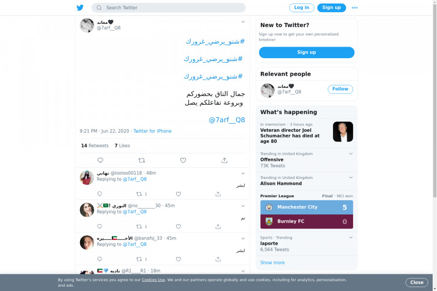 لقطة لاول تغريدة في هاشتاق #شنو_يرضي_غرورك
