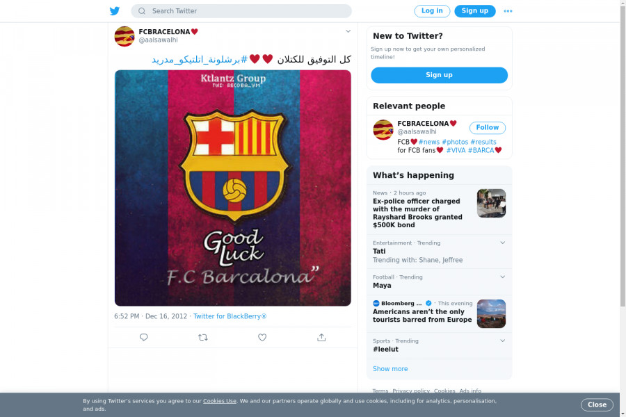 لقطة لاول تغريدة في هاشتاق #برشلونه_اتلتيكو_مدريد